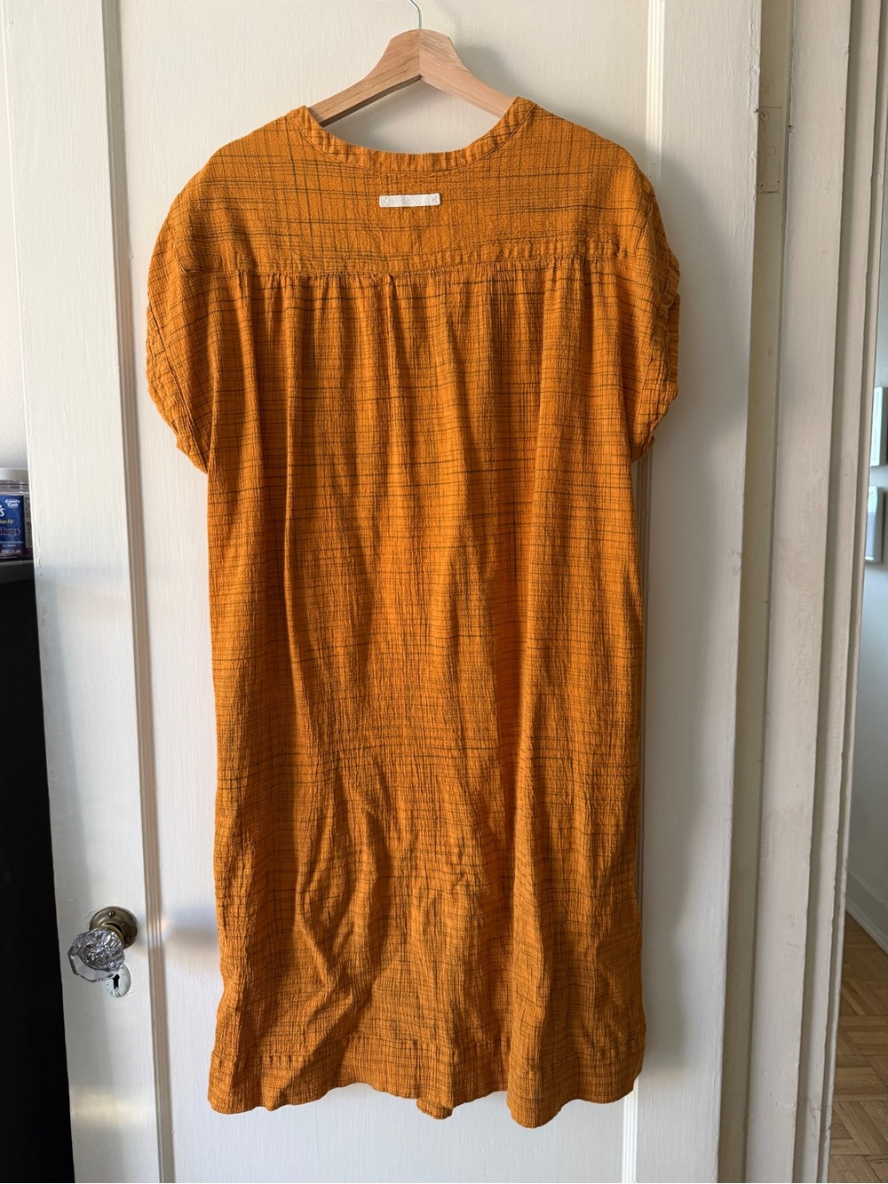 Toast Fine Crinkle Check Cotton Dress, Marigold, Size M - Picture 2 of 6